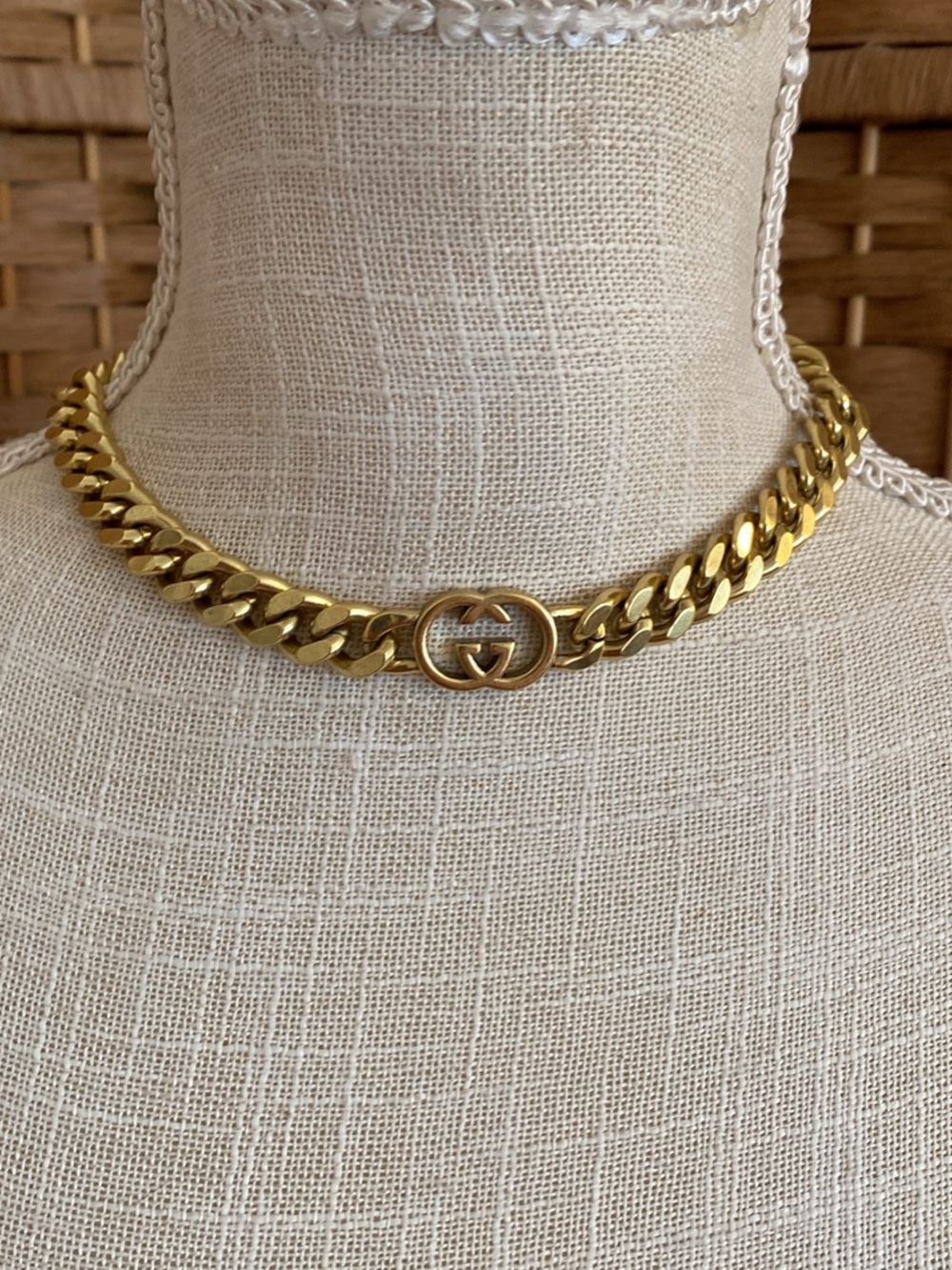 Gold Interlocking G Cuban Link Statement Necklace